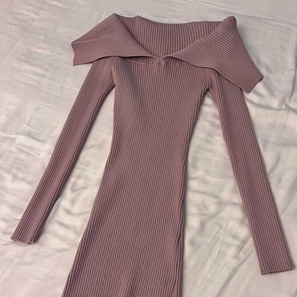 Zara Ribbed Mauve Long Sleeve Dress
